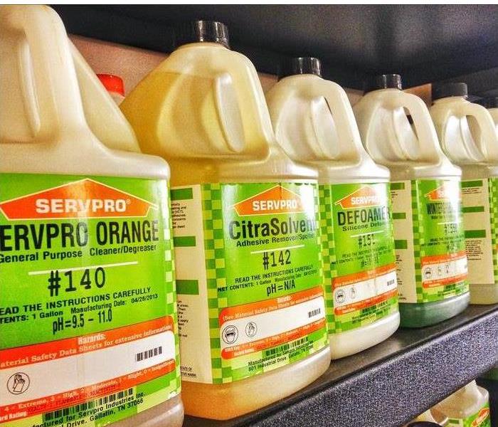 servpro cleaning products on a shelf