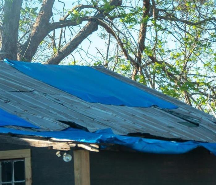 tarp and galvanized metal on a shack